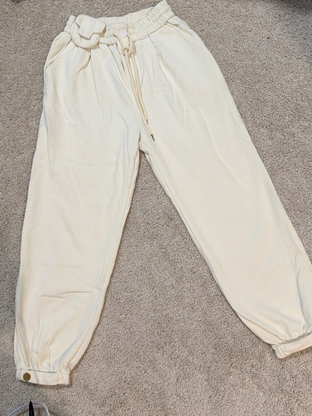SHEIN Cream Elastic Waist Drawstring Jogger Pants